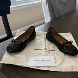 Salvatore Ferragamo Black Sparkle Flats. Authentic.